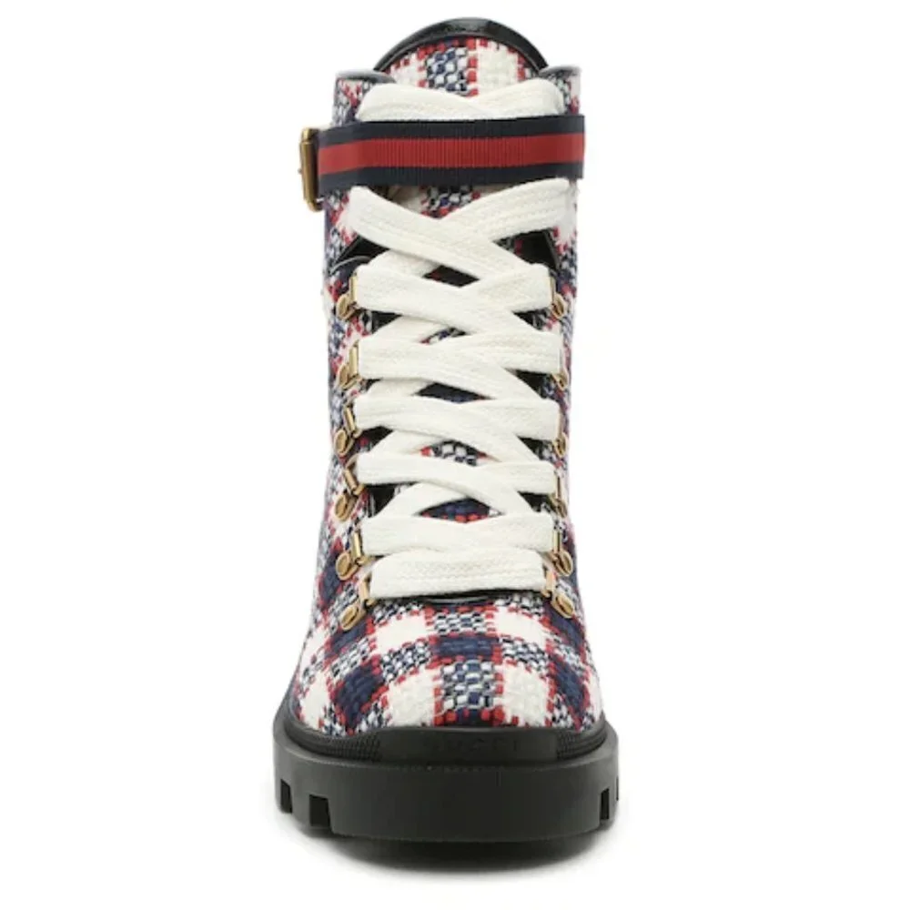 NIB Gucci Trip 40 Bootie in Plaid Tweed Sz. 34.5 (4.5)